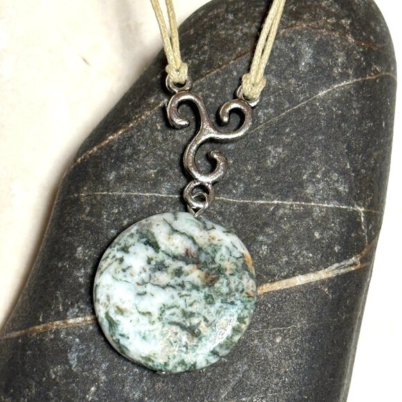 2/$20, Natural Green Tree Agate Necklace, Genuine Gemstone Cord Necklace - Picture 9 of 12
